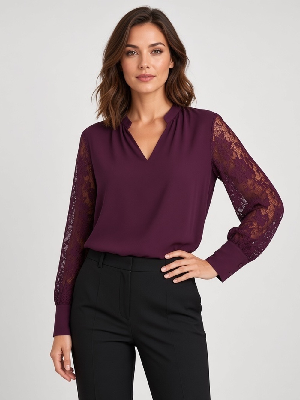 White House Black Market | Purple long sleeve blouse women’s size 0